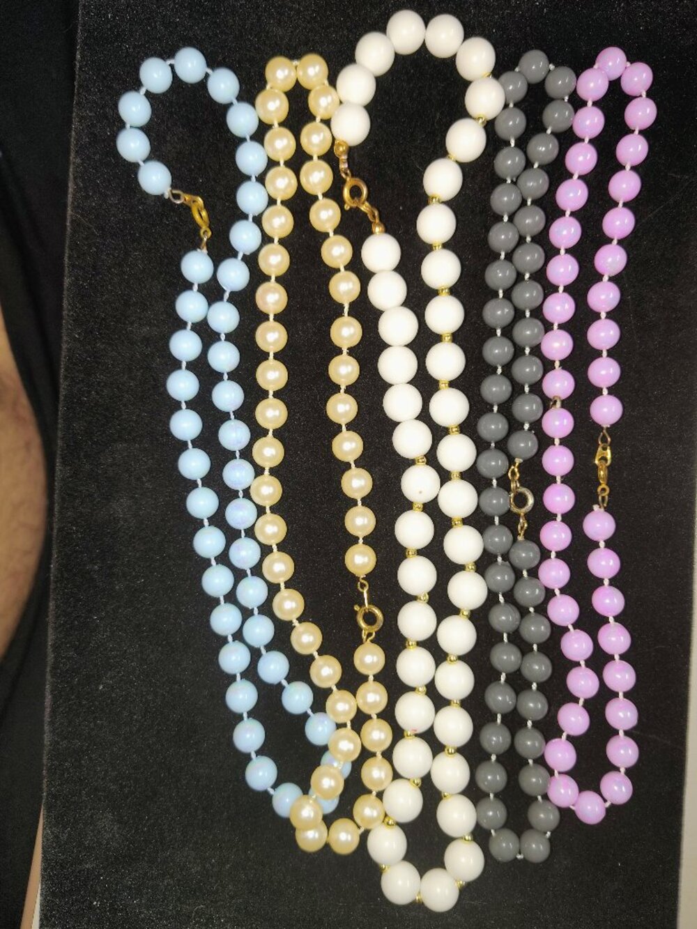 Vintage 1950s–60s Faux Pearl & Lucite Bead Necklace Lot – Set of 5